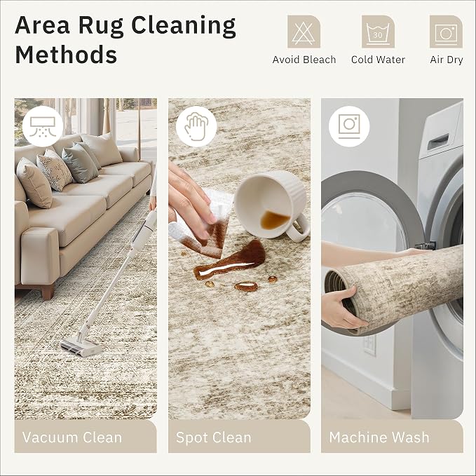 Soalmost 10x14 Area Rugs for Living Room Washable Rug Non-Slip Brown | Large
