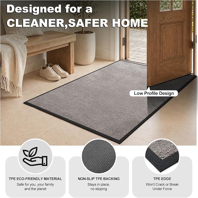 Super Absorbent Front Door Mat, Non-Slip Washable Indoor Doormats, Low Profile