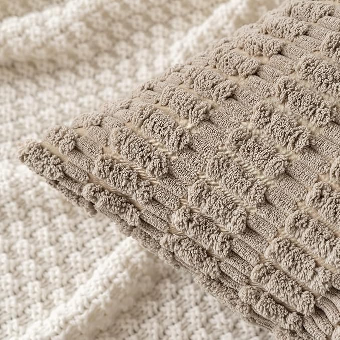 MIULEE Corduroy Decorative Throw Pillow Covers 12x12 Light Brown Pack of 2 |