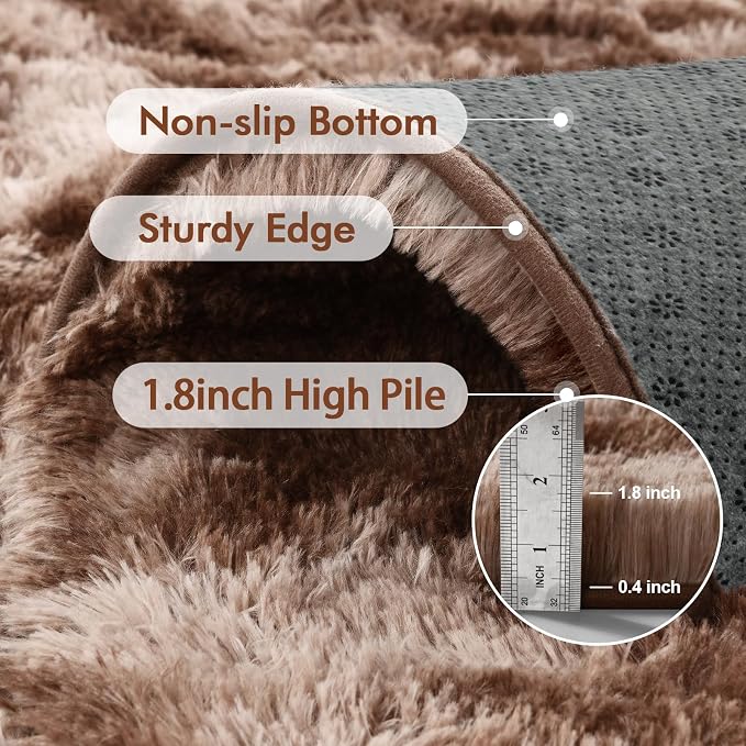 4x6 Ft Shag Brown Area Rug for Bedroom Living Room, Tie-Dyed Ultra Soft Fluffy
