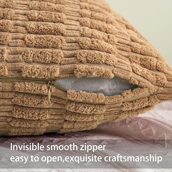 Aegero Pack of 2 Corduroy Decorative Throw Pillow Covers 24x24 Inch, Coffee |