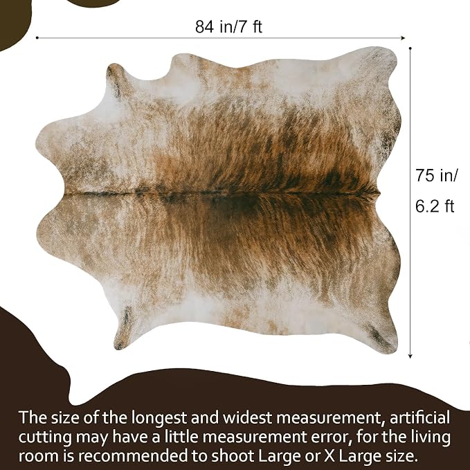 Western Faux Cowhide Rug, Animal Cow Hide Rug, 7 x 6.2 Ft Brownish | Premium