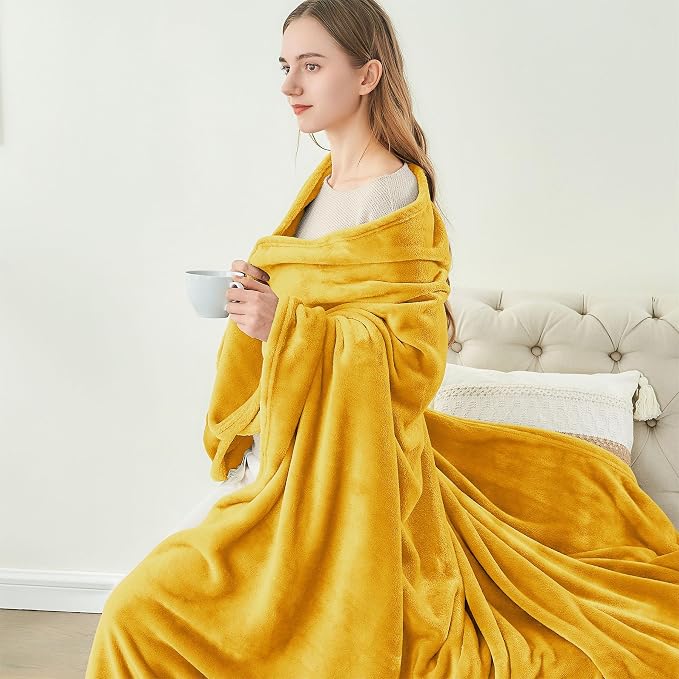 BEDELITE Fleece Blanket Soft Plush King Size Bed Blanket Yellow 108"x90" |
