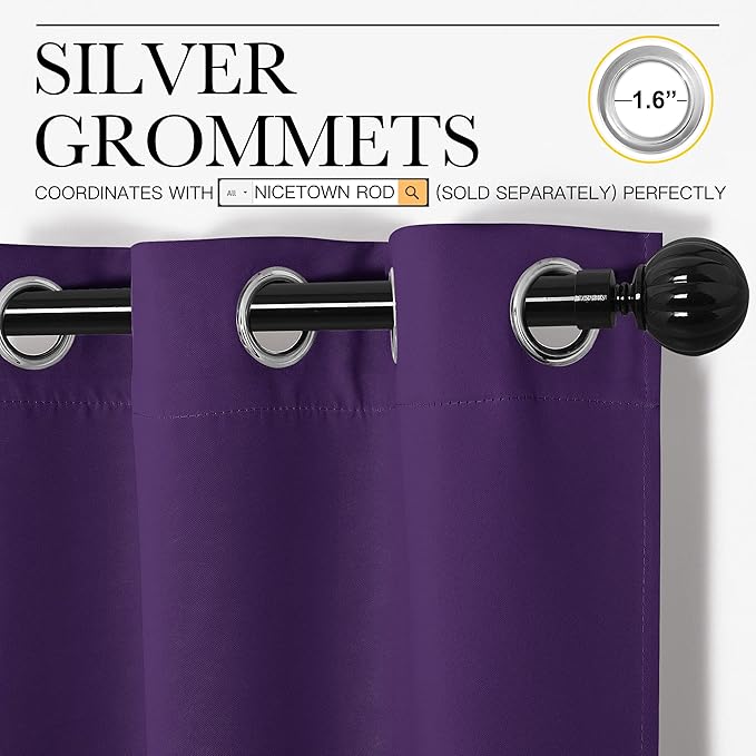 NICETOWN Purple Blackout Curtains 96 inches Long, Niose Reducing and Thermal