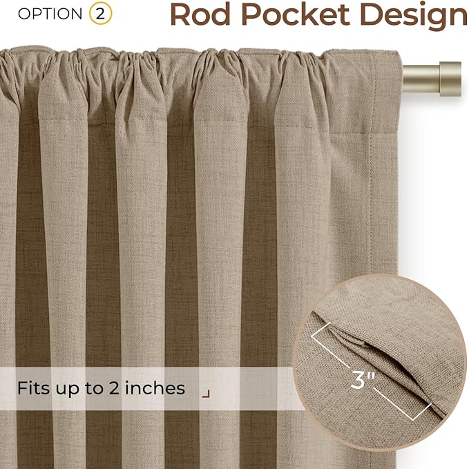 INOVADAY Extra Wide 100% Blackout Linen Curtains 102x84 Burlywood Birch | Linen