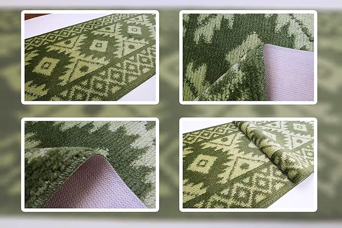 Custom Length Hallway Runner Rug, Slip Resistant, Southwestern Green, 26 Inch X