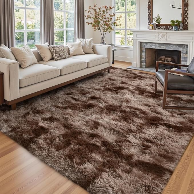 4x6 Ft Shag Brown Area Rug for Bedroom Living Room, Tie-Dyed Ultra Soft Fluffy