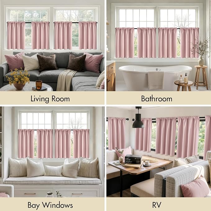 MIULEE Set of 4 Light Pink 45 Inch Short Blackout Kitchen Window Curtains |