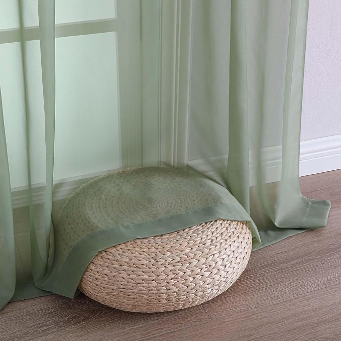 Sheer Sage Green Curtains 108 Inches Long 2 Panels Set, 59 Inch Extra Wide