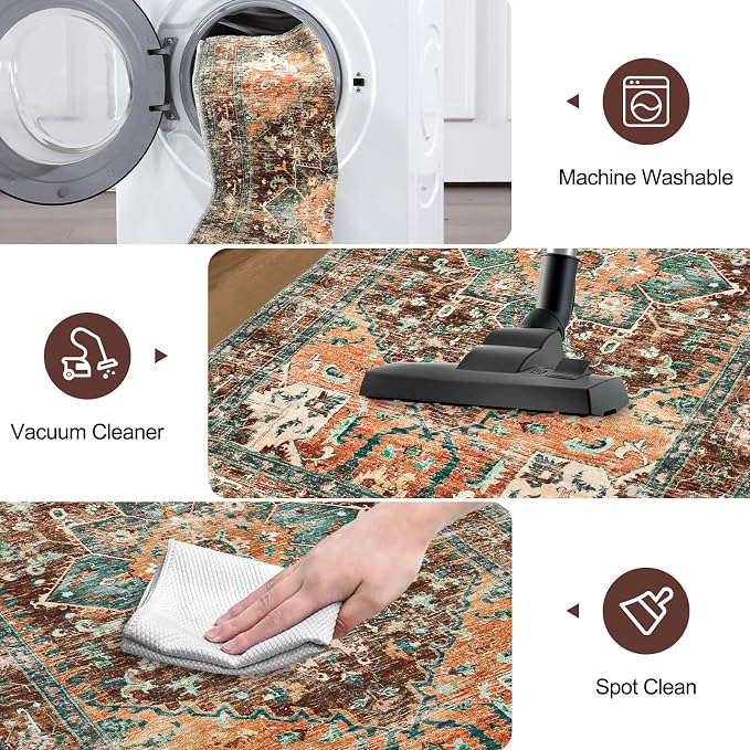 Yamaziot Washable Area Rug, 2x3 Small Boho Vintage Entryway Non-Slip Rug |