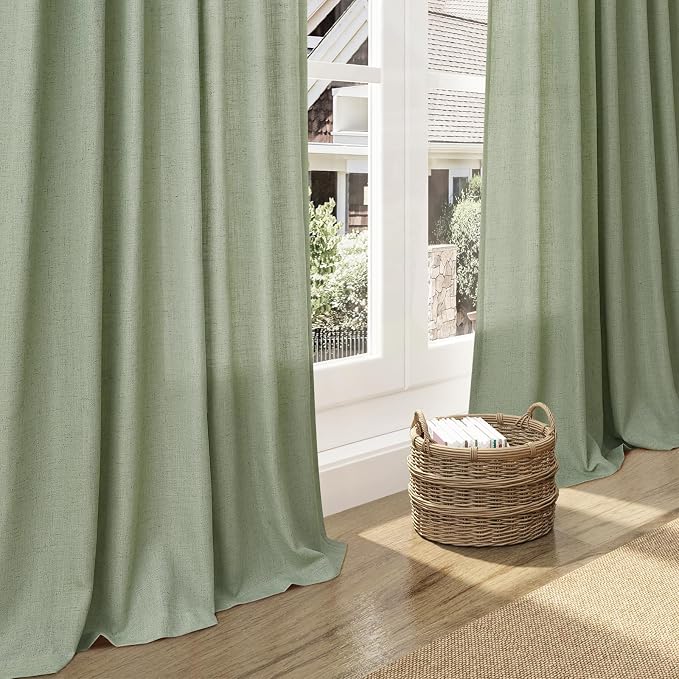 Extra Long Light Sage Linen Curtains 120 Inch