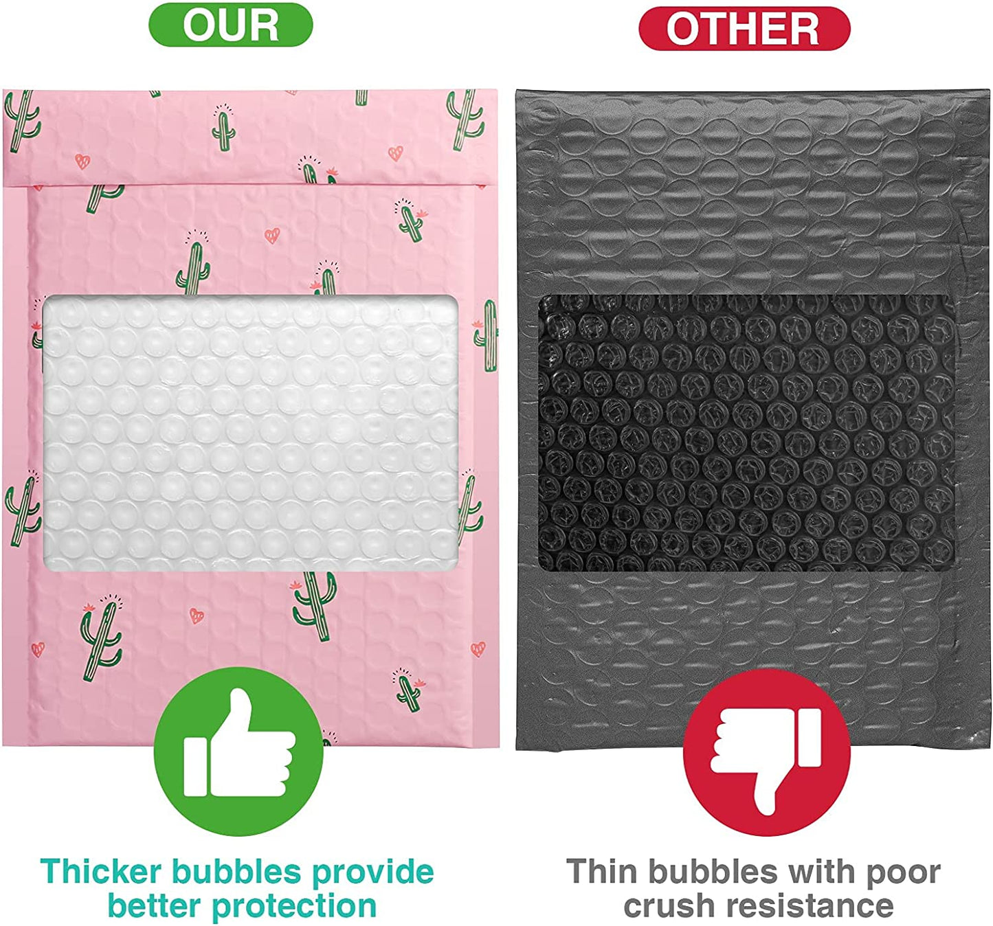 6x10 Inch Color Printing Bubble Mailers | Usable Size 6x9" | Cactus