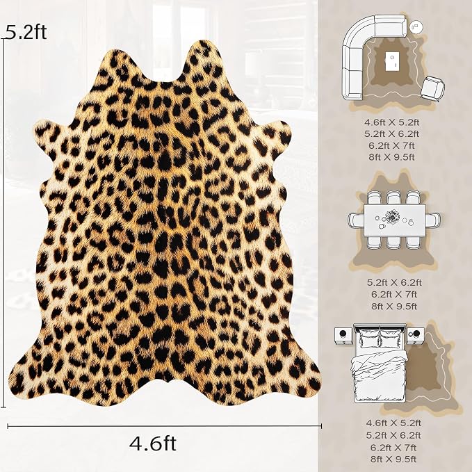 Western Faux Leopard Rug, Animal Print Cheetah Rugs, 4.6 x 5.2 Ft | Premium