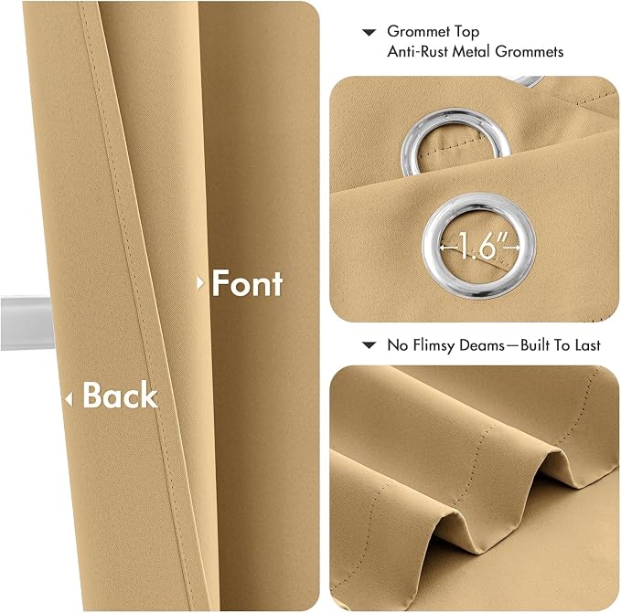 MIULEE Blackout Curtains for Bedroom 2 Panels 40 x 54 Inch Long Gold | Thermal
