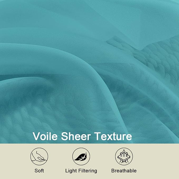 Turquoise Sheer Curtains for Bedroom Living Room 90 Inches Long 2 Panels Set