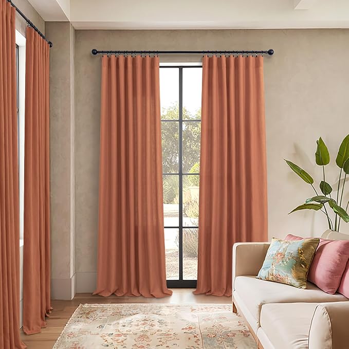 Pitalk Boho Curtains for Bedroom 2 Panels Rust Terracotta Colored Rod Pocket