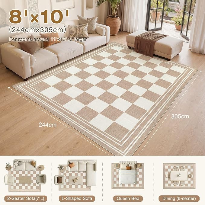 cotiled Boho 8x10 Area Rugs for Living Room: Large Moroccan Washable Rug |