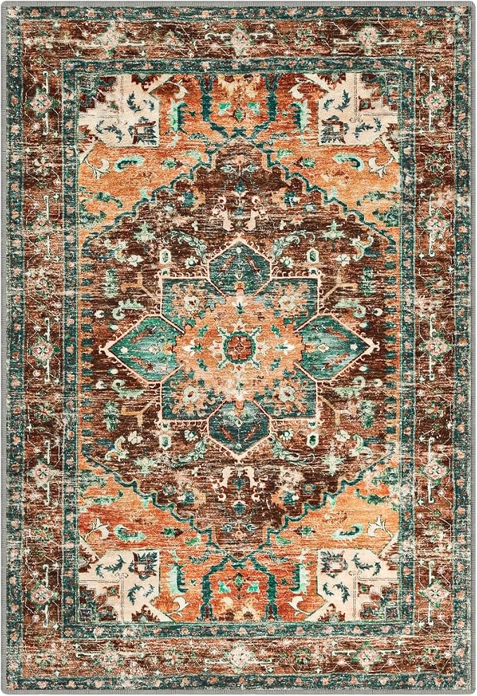 Yamaziot Washable Area Rug, 2x3 Small Boho Vintage Entryway Non-Slip Rug |