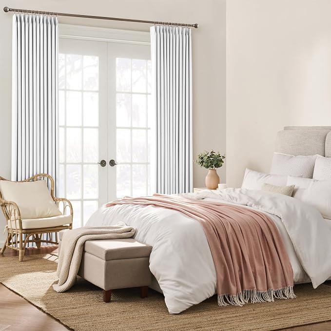 White Linen Pinch Pleat Curtains 92 Inches Long 2 Panels