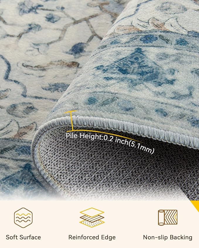 RELEANY Washable Area Rug, Runner 3'x20', Water Repellent, Pet Friendly
