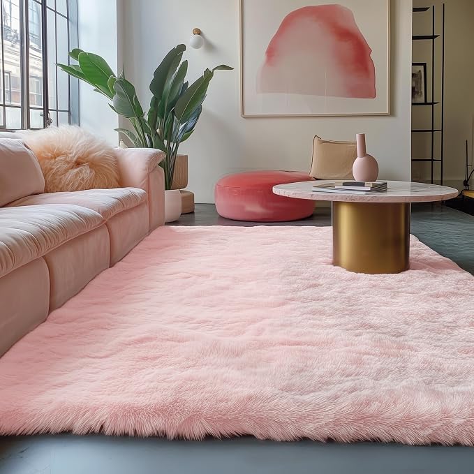 Soft Pink Fluffy Shag Pastel Area Rugs