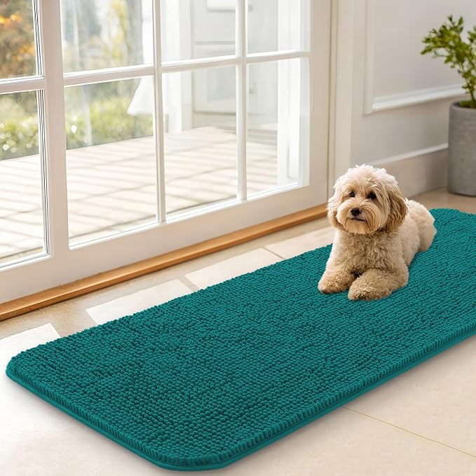 OLANLY Dog Door Mat for Muddy Paws 47x17, Super Absorbent Chenille Mud Mat |