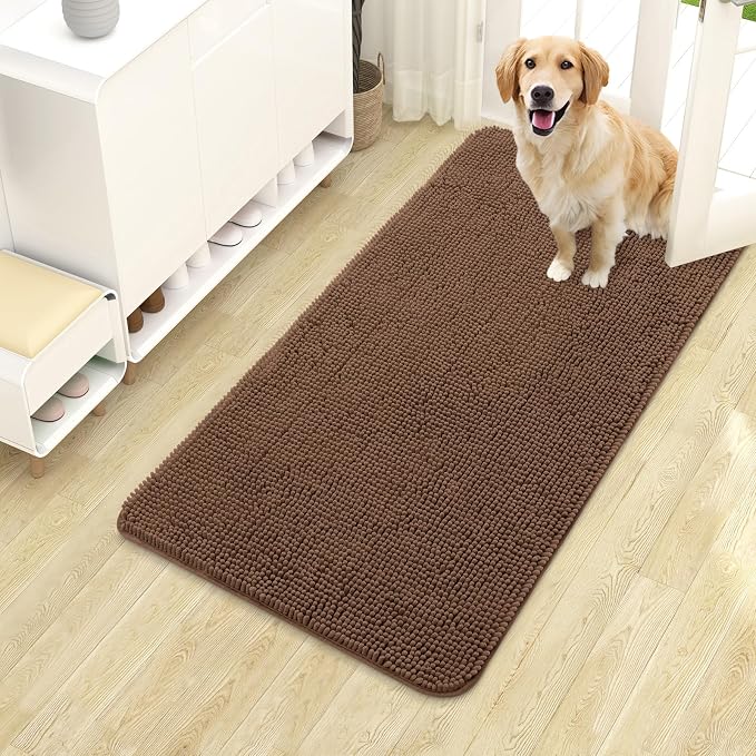 OLANLY Dog Door Mat for Muddy Paws 40x24, Super Absorbent Chenille Mud Mat |