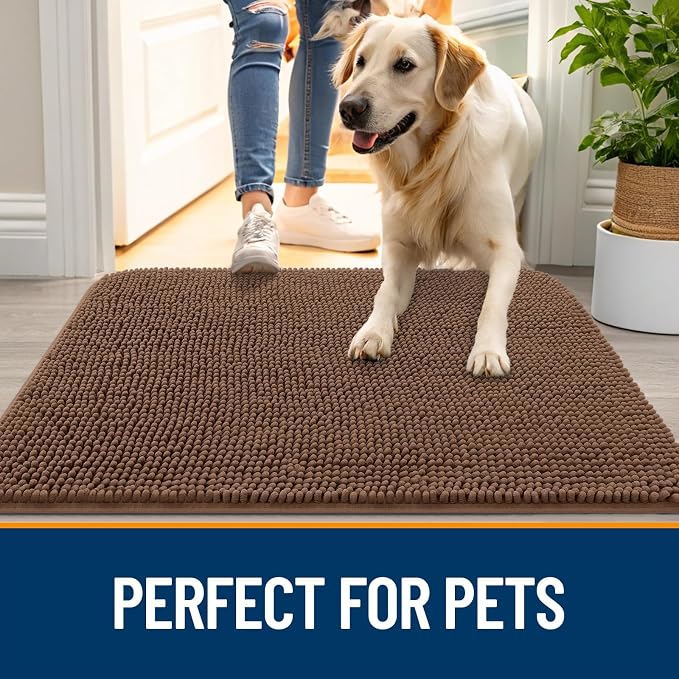 OLANLY Dog Door Mat for Muddy Paws 40x24, Super Absorbent Chenille Mud Mat |