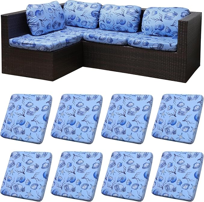 8Pcs Patio Cushion Covers, Outdoor Stretch Cushion Covers, Washable | Stretch