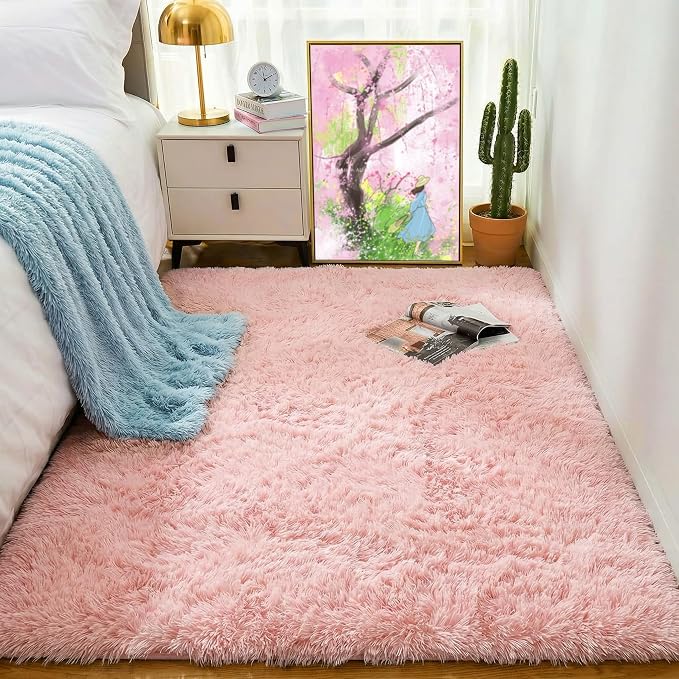 Soft Pink Fluffy Shag Pastel Area Rugs