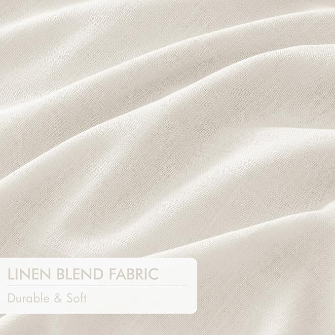 MIULEE Beige White Pinch Pleated 100% Blackout Linen Curtains 40x102 Inches |