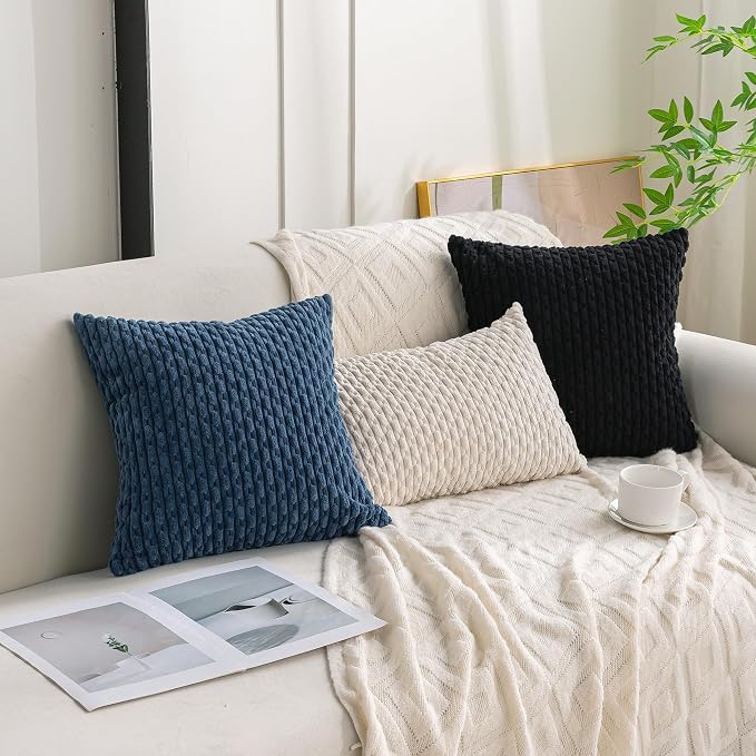 Set of 4 Blue Decorative Throw Pillow Covers 18x18 Inch Corduroy Pillow Covers
