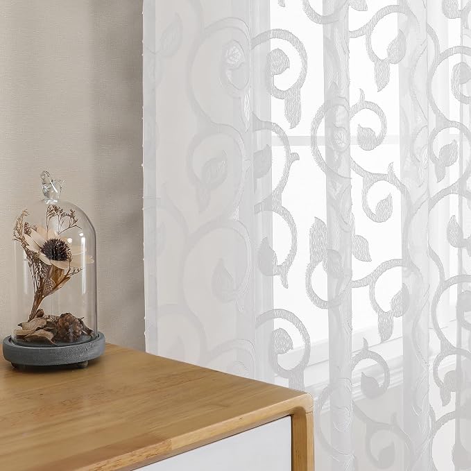 Furman White Kitchen Curtains Tiers 36 inch Length, Light Filtering Soft Airy