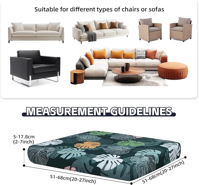 8Pcs Patio Cushion Covers, Outdoor Stretch Cushion Covers, Washable | Stretch