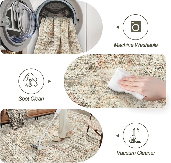 Soalmost 9x12 Area Rugs for Living Room Washable Rug Non-Slip Brown/Pink |