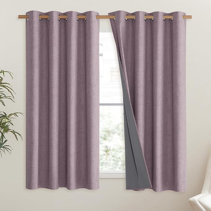 NICETOWN Chaise Mauve Vintage Linen 100% Blackout Curtains
