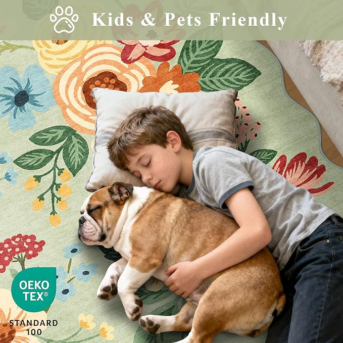 DUKINO 3x10 Runner Rug, Non Slip Floral Washable Rug