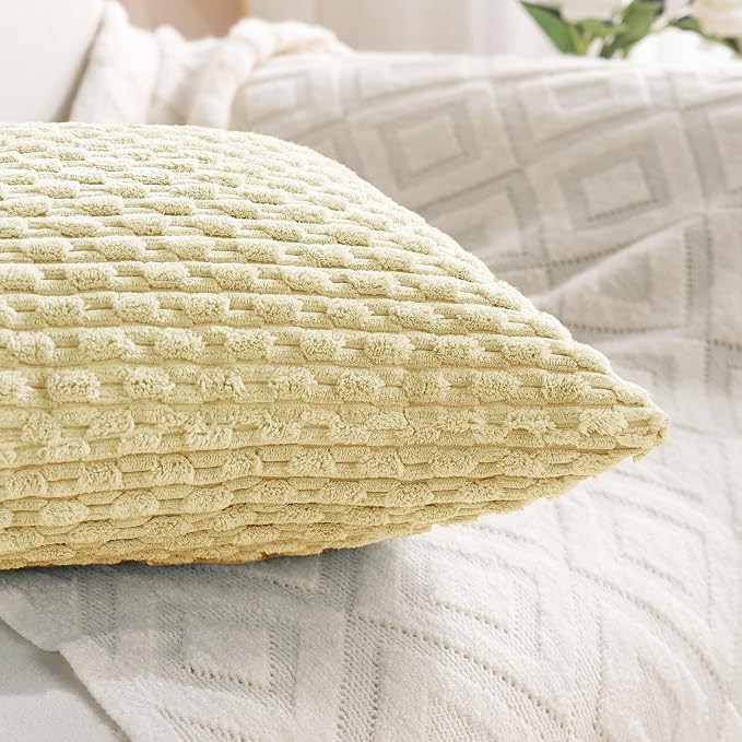 Set of 4 Pale Yellow Decorative Throw Pillow Covers 20x20 Inch Corduroy Pillow