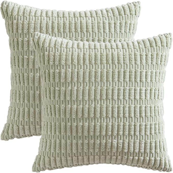 MIULEE Corduroy Decorative Throw Pillow Covers 20x20 Light Green Pack of 2 |