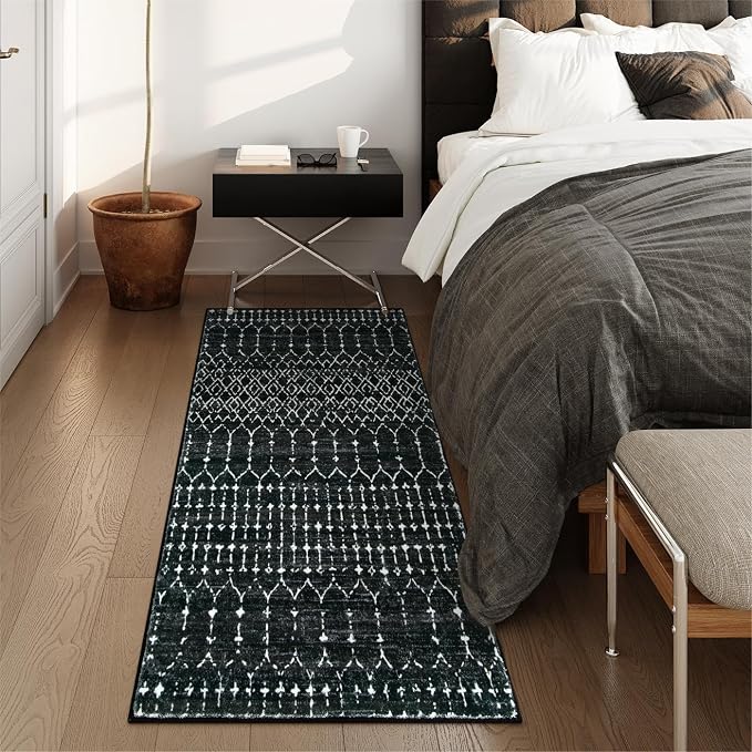Lahome Moroccan Black Area Rug Non-Slip Low-Pile Washable Entryway Rug Kitchen