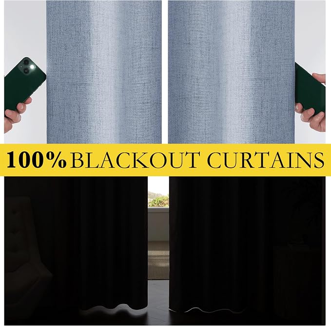 NICETOWN Linen 100% Blackout Cafe Curtains, Thermal Insulated & Noise Reducing