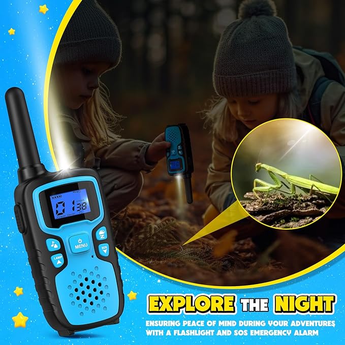 Wishouse Walkie Talkies for Kids Rechargeable Long Range,Xmas Birthday Gift for 4 5 6 7 8 9 Year Old Boys Girls,Hiking Gear Camping Games Cool Toys with NOAA,SOS Siren,Lamp,Lanyards,2 Pack Pink Yellow