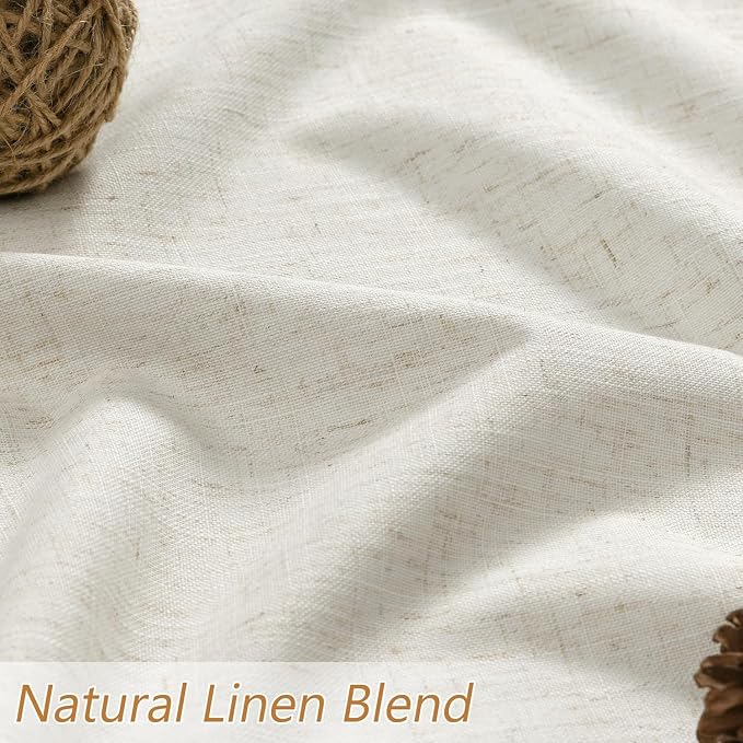 100% Blackout Linen Curtains for Bedroom 90 Inches Long Natural Cream Black Out