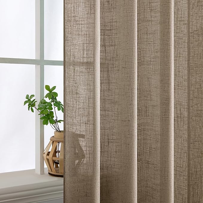 MIULEE Taupe Grey Linen Curtains 52x63 Inch Length 2 Panels