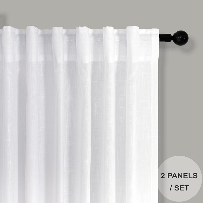 Pitalk White Semi Sheer Curtains 36 Inch Wide