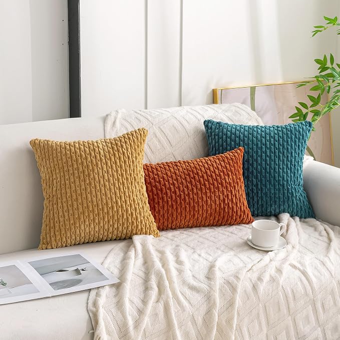 Set of 4 Teal Decorative Throw Pillow Covers 24x24 Inch Corduroy Pillow Covers