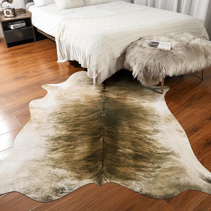 Western Faux Cowhide Rug, Animal Cow Hide Rug, 7 x 6.2 Ft Brownish | Premium