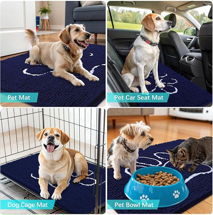 OLANLY Dog Door Mat for Muddy Paws 54x24, Paw Print Design Chenille Mud Mat |