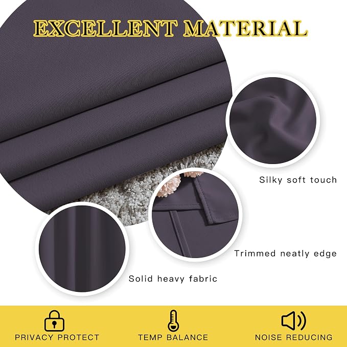 NICETOWN Greyish Purple Blackout Curtains 90 inches Long, Grommet Thermal