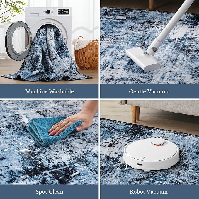 Rugflix Round Area Rugs 4Ft for Living Room, Washable Navy Blue Circle Rug |
